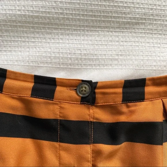 WHO WHAT WEAR ORANGE BLACK STRIPED BUTTON FRONT HIGH WAISTED MIDI SKIRT - 6 - Picture 8 of 14